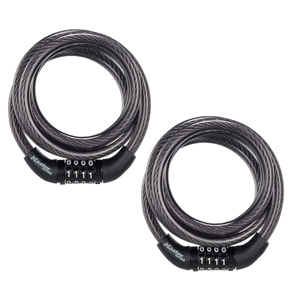 Master Lock Black Preset Combination Metal Bike Cable Lock 4 Feet Long Pack of 2